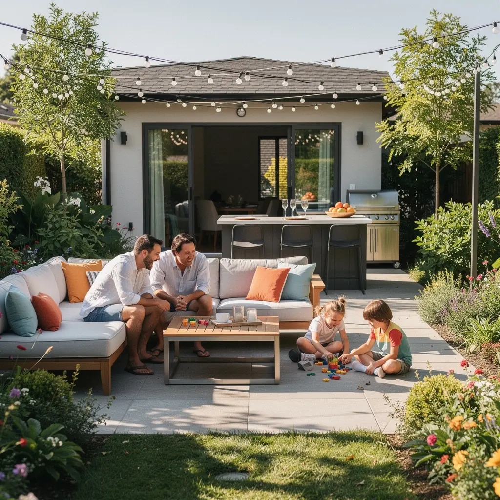 Светлая спальня с современными текстурами и комфортной атмосферой.