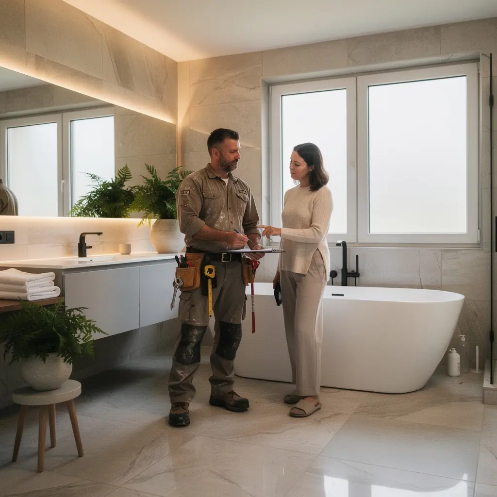 Изображение процесса выбора материалов для ремонта и отделки.